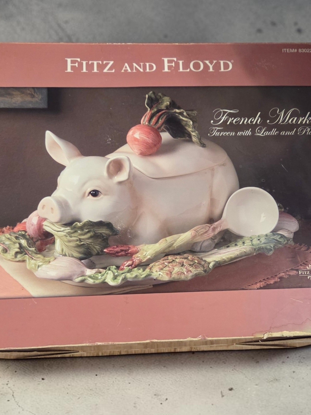 Fitz and Floyd French Market Tureen with Lid Ladle and Platter In Original Box